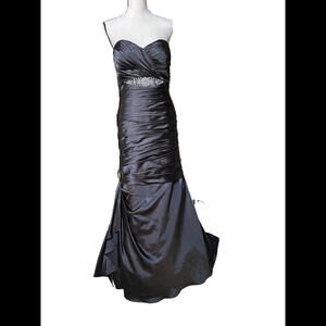 👗🖤Designer Bill Levkoff Black Strapless Padded Fit Flare Crystal Accent Sz 10